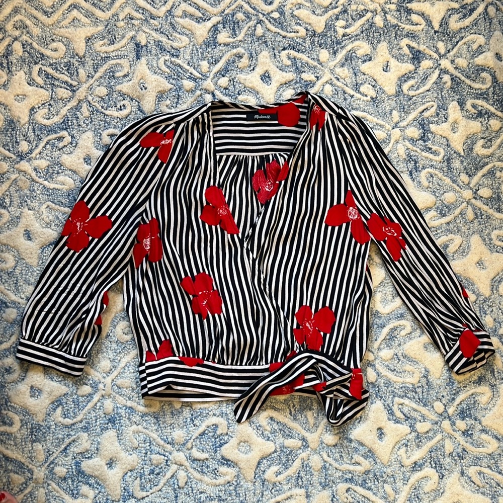 Madewell Cherry Red Flower Tie Top (Size XS)